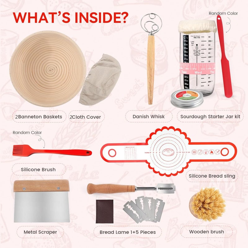 Joyyy Sourdough Starter Kit, Banneton Bread Proofing Basket, 8.5Inch Proofing Basket for Baking, Banneton Bread Baking Gift Set, Sourdough Bread Baking Supplies (Pink) - Image 2